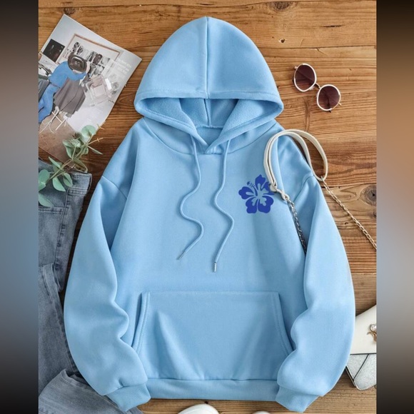 Floral & Slogan Graphic Drawstring Thermal Lined Hoodie - Picture 4 of 4